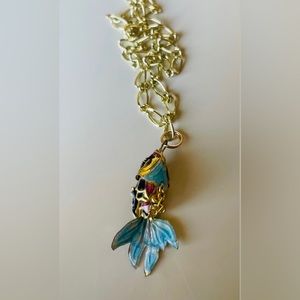 Brand New Vintage Chinese Cloisonné Articulated Goldfish Pendant Necklace.